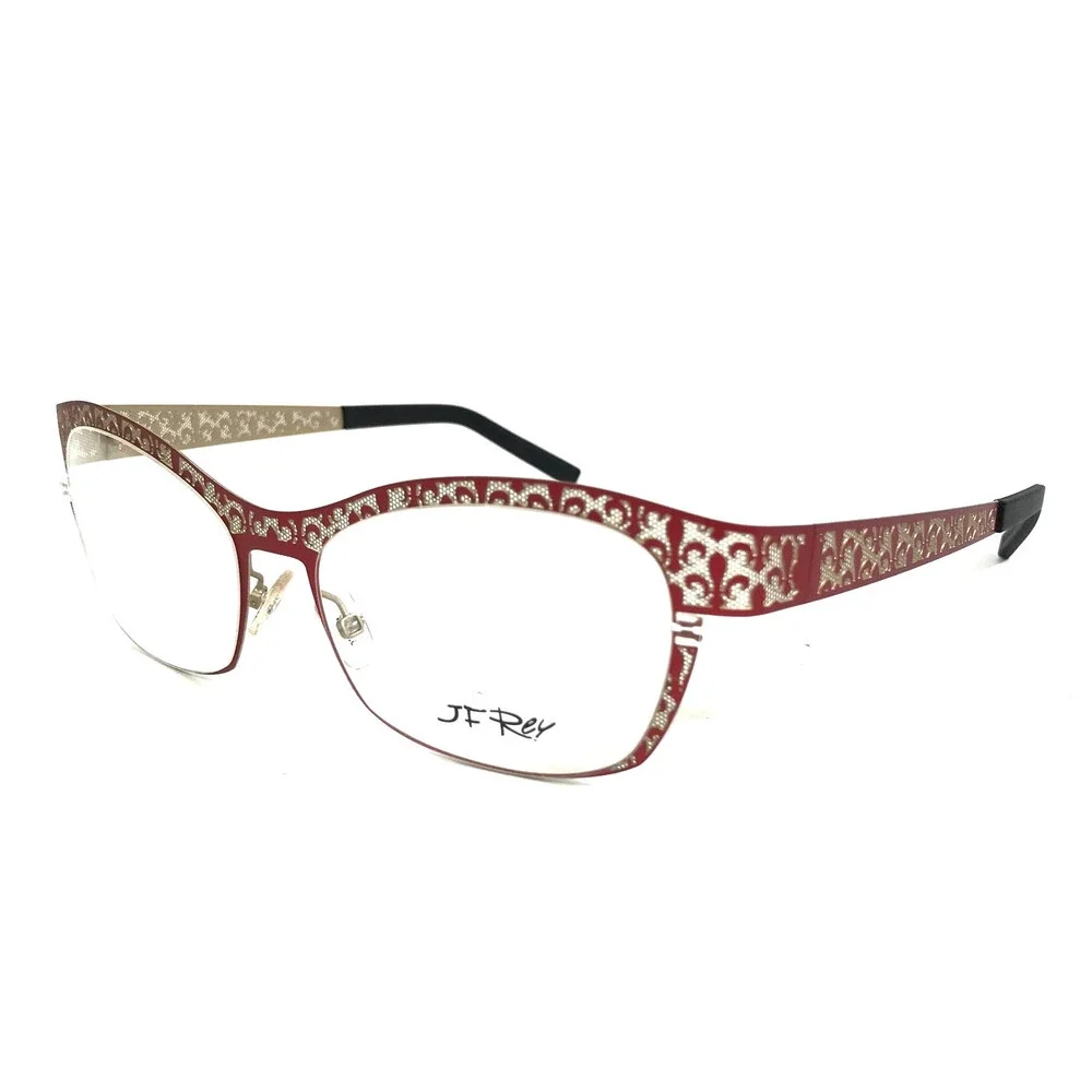 J.F. Rey Eyeglasses Frames JF2559 3030 Red Gold Cat Eye Fleur De Lis 53-16-132